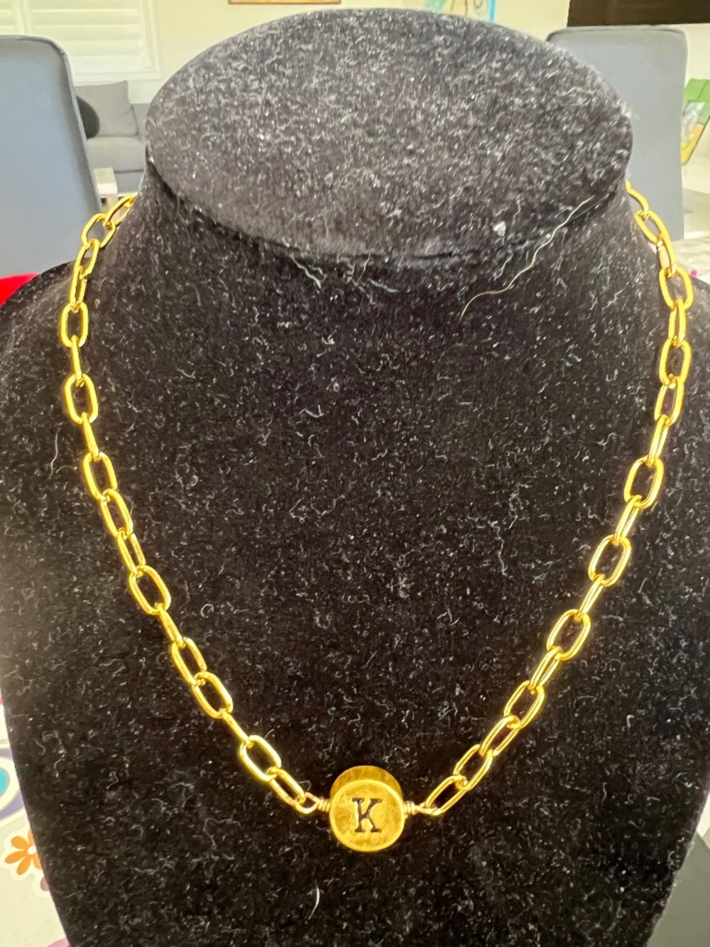 New with tag K gold tone initial necklace